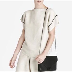 BASSIKE Irregular Linen Twill Slit Neck Top in Beige